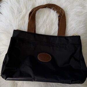 Longchamp Black Tote Bag with Brown Handles